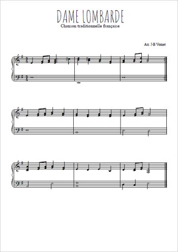 Téléchargez l'arrangement pour piano de la partition de Dame Lombarde en PDF